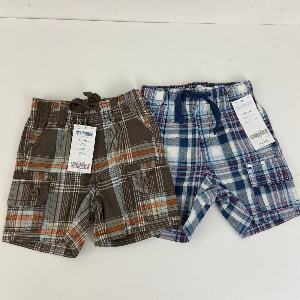 Gymboree Boys Plaid Cargo‎ Shorts 3-6M NWT